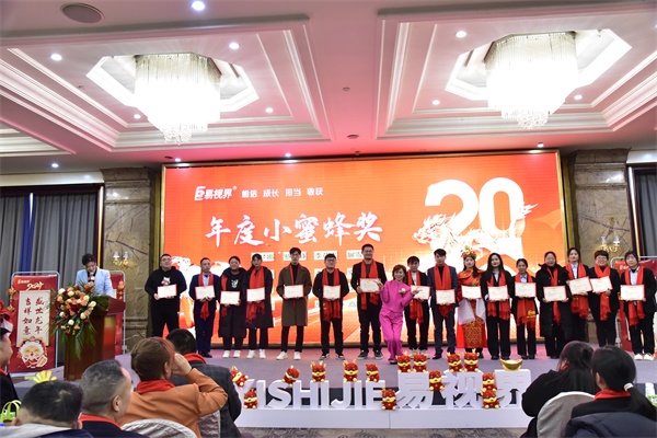 易視界年度小蜜蜂獎(jiǎng)獲得者上臺領(lǐng)獎(jiǎng)